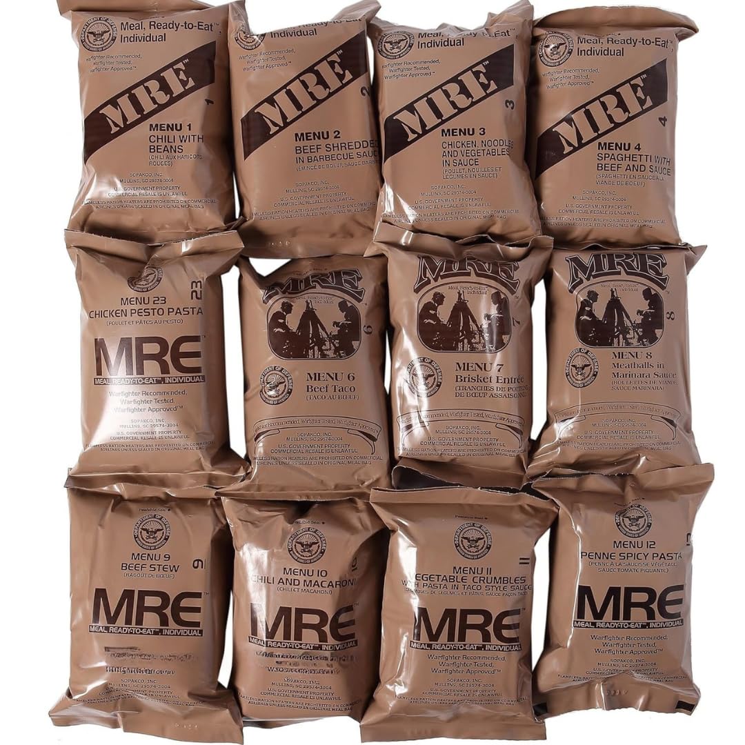 2026 Inspection MRE, U.S. MRE Meals, Emergency Supplies, Emergency Food Supply, Survival Food, Freeze Dried Food W/ Flameless Heater, Ready Meals (Variety Pack of 12) – (A or B Case Selected at Random) FRESH STOCK - 10 Year Shelf Life from Inspection Date
