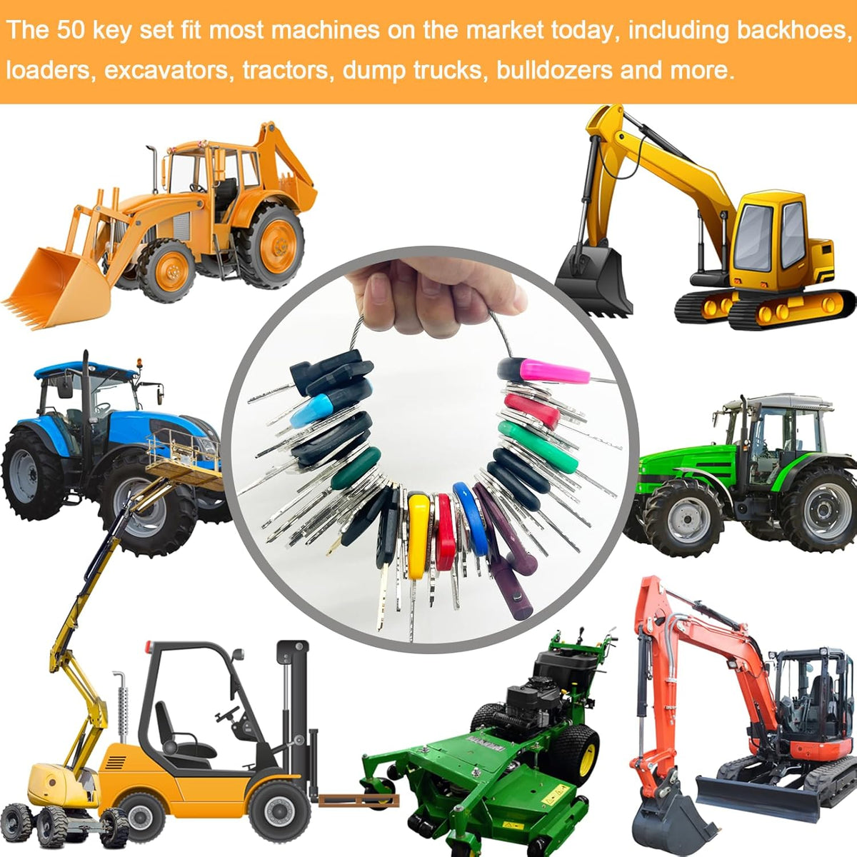Unlock Efficiency with Our 50-Piece Heavy Equipment Key Master Set - Compatible with CAT, John Deere, Komatsu, and More!