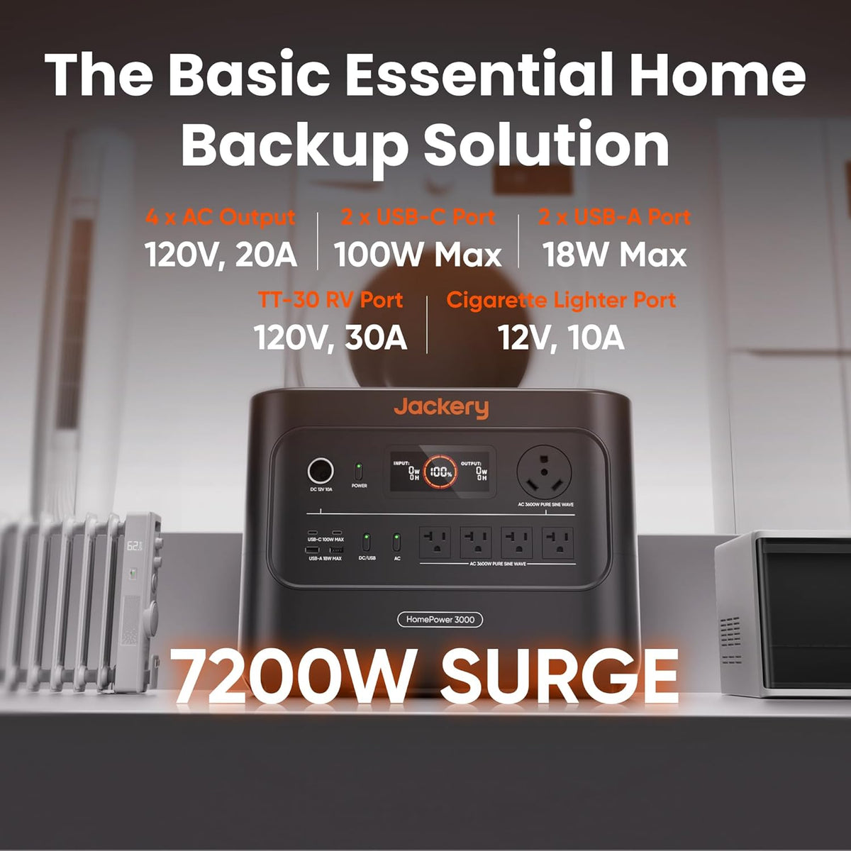 Homepower 3000 Portable Station with 2X 200W Panels, 3600W (7200W Surge), 3072Wh LFP Battery, USB-A/C, Home Backup, RV & Emergencies, Grey