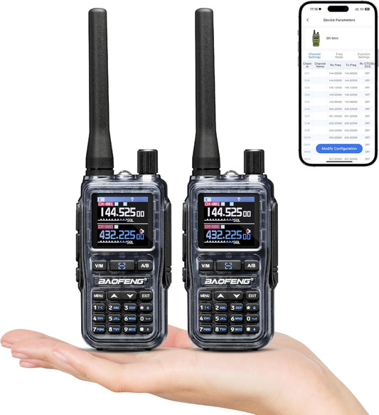UV-5R Mini UHF VHF Ham Radio Handheld, BT APP Programming, Dual PTT, USB-C Charging, 999CH, NOAA FM Aviation Receiver, Pocket Walkie Talkie for Outdoor, Emergency, Backup, Ghost Blue [2Packs]