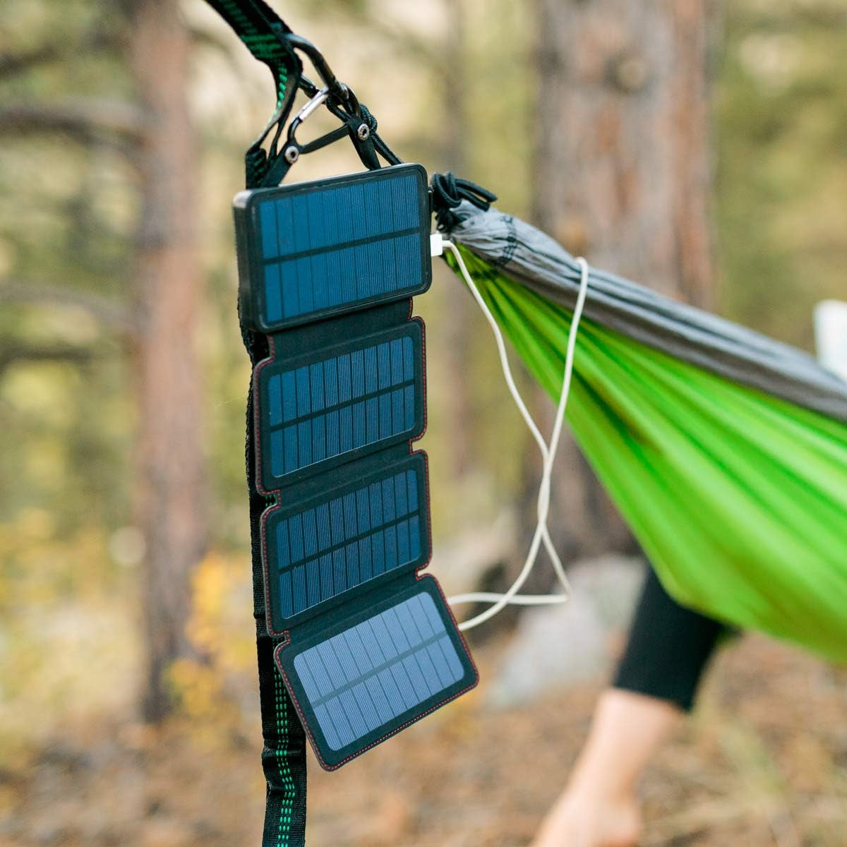 Quadrapro Solar Charger Power Bank - 5.5W 4-Panel Portable Wireless Phone Charger - Compatible with Iphone, Android, 2 USB Port, Flashlight, Magnetic Case, Hanging Loops - Battery Backup