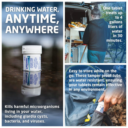 Water Purification Tablets (397Mg, 100 Pack). Water Filtration System for Camping, Boating, Emergency Water, Survival Kit, and Marine. Easy-To-Use Water Purifier Treatment.