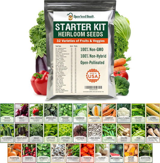 15,000 Heirloom Seeds Non GMO Vegetable and Fruit Seeds for Planting Outdoor & Indoor - 32 Variety Pack of Survival Garden Seeds