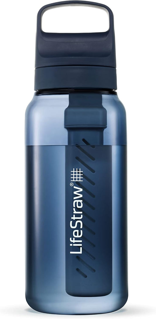 Go Series – Bpa-Free Water Filter Bottle for Travel and Everyday Use Removes Bacteria, Parasites and Microplastics, Improves Taste, 1L Aegean Sea