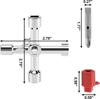4 Way Sillcock Key Set, Equipped with Bits,Multi Functional Water Key, Cross Key,Water Shut off Tool, Water Spigot Key, Suitable for Valve, Faucet and Spigots, Pack of 2