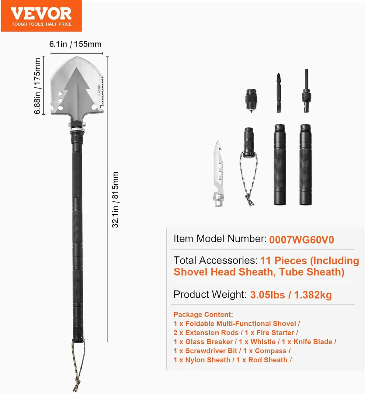All-in-One Survival Shovel: 11-in-1 Camping Multitool Kit for Ultimate Outdoor Adventures