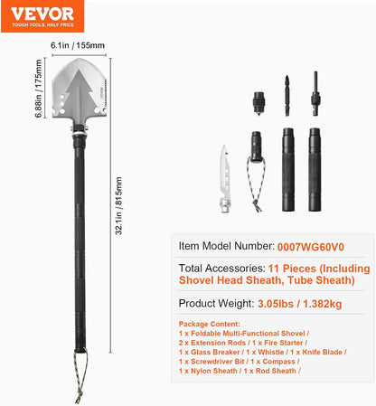 All-in-One Survival Shovel: 11-in-1 Camping Multitool Kit for Ultimate Outdoor Adventures