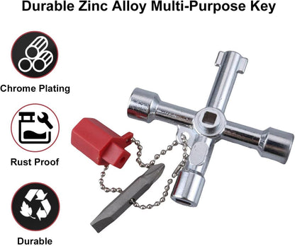 4 Way Sillcock Key Set, Equipped with Bits,Multi Functional Water Key, Cross Key,Water Shut off Tool, Water Spigot Key, Suitable for Valve, Faucet and Spigots, Pack of 2