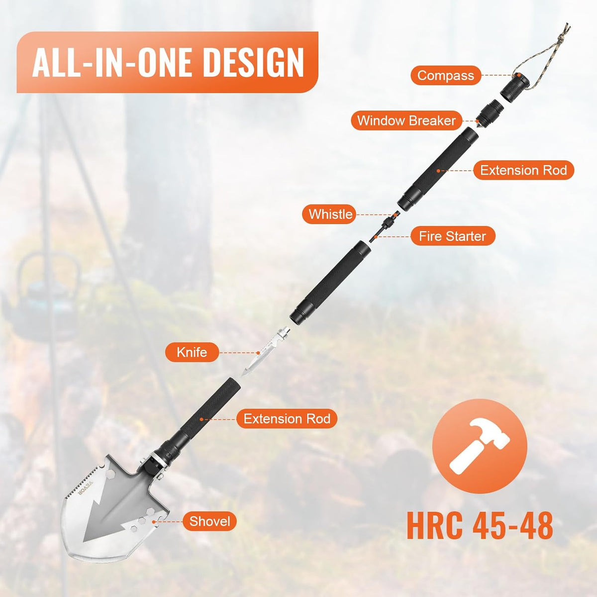 All-in-One Survival Shovel: 11-in-1 Camping Multitool Kit for Ultimate Outdoor Adventures