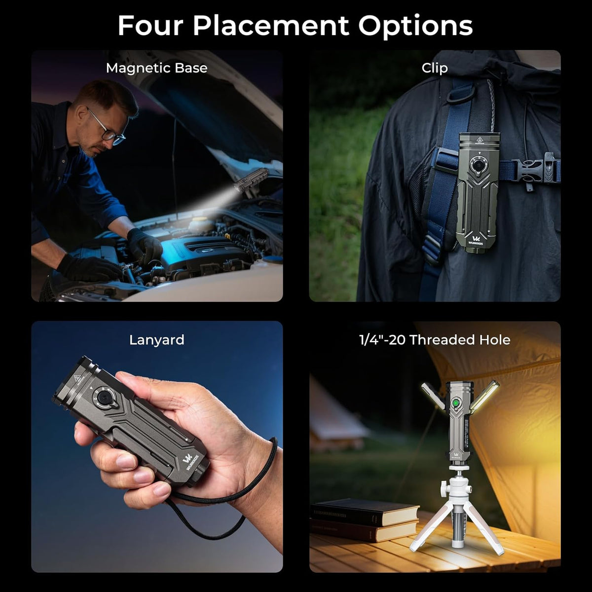 HD02 Flat LED Flashlight, Magnetic Deformation, 3200 Lumens, 5000 Mah Rechargeable, 3000K-6500K, Four-Light Sources, Folding Wing Lighting/Spotlight/Uv Light/Green Light/Magnetictail,Ipx6