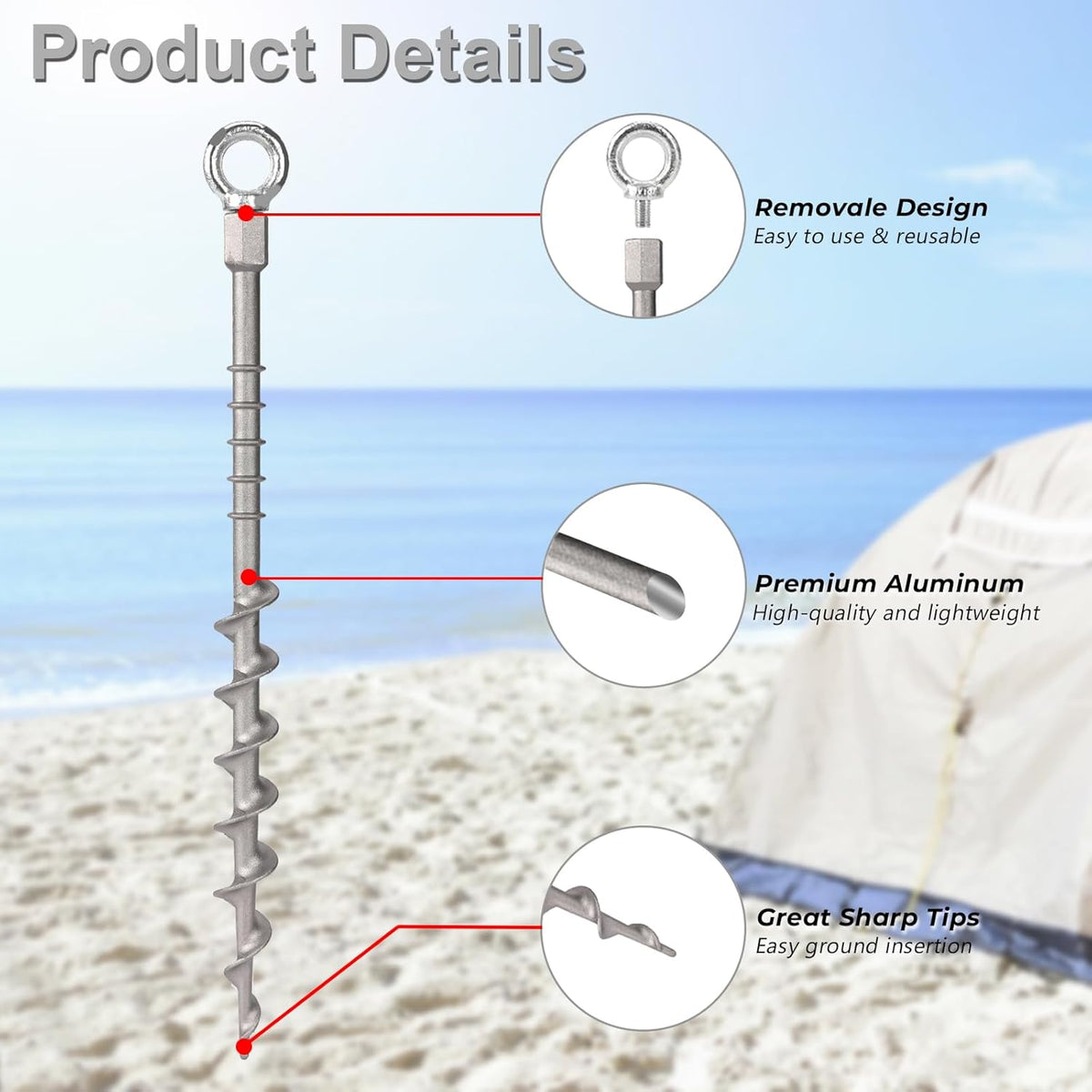 Secure Your Outdoor Adventures with 12 Pcs 14" Detachable Ground Anchors - Non-Rust Aluminum Tent Stakes for Camping, Trampolines, and More