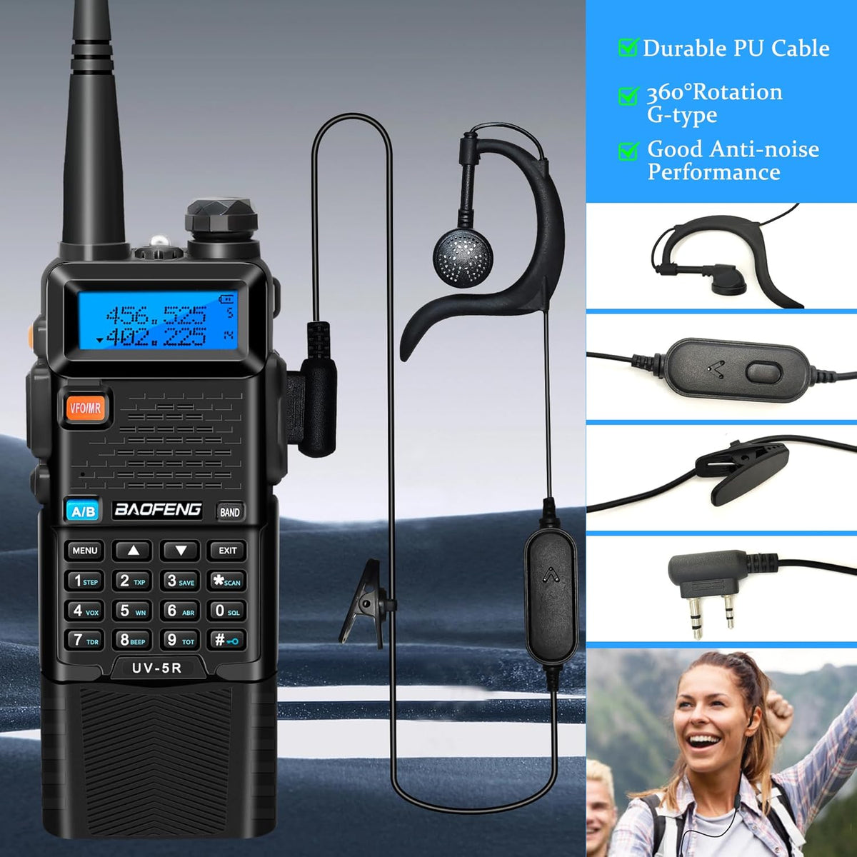 Unleash Your Communication Power with the UV-5R Ham Radio: Long Range 8W Walkie Talkies with 3800mAh Rechargeable Batteries, Tactical Antenna, and Earpiece - Perfect for Outdoor Adventures and Emergency Preparedness (2 Pack)