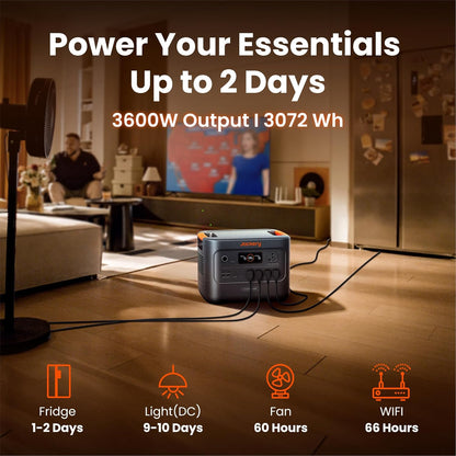 Homepower 3000 Portable Station with 2X 200W Panels, 3600W (7200W Surge), 3072Wh LFP Battery, USB-A/C, Home Backup, RV & Emergencies, Grey