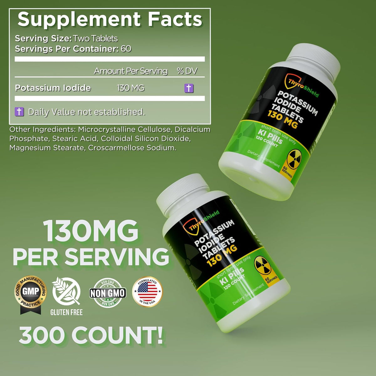 Potassium Iodide Tablets 130 Mg | 300Ct Iodine Tablets for Radiation Exposure - Potassium Iodine Pills - YODO Naciente - KI Pills - Made in USA -