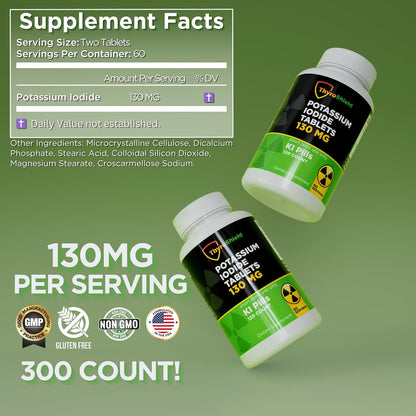 Potassium Iodide Tablets 130 Mg | 300Ct Iodine Tablets for Radiation Exposure - Potassium Iodine Pills - YODO Naciente - KI Pills - Made in USA -