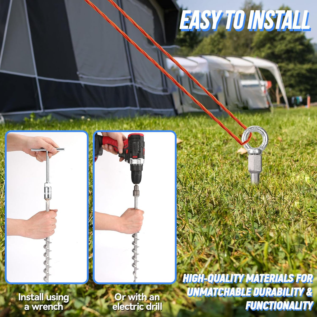 Secure Your Outdoor Adventures with 12 Pcs 14" Detachable Ground Anchors - Non-Rust Aluminum Tent Stakes for Camping, Trampolines, and More