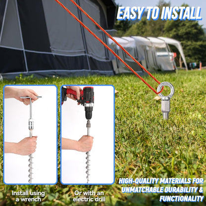 Secure Your Outdoor Adventures with 12 Pcs 14" Detachable Ground Anchors - Non-Rust Aluminum Tent Stakes for Camping, Trampolines, and More