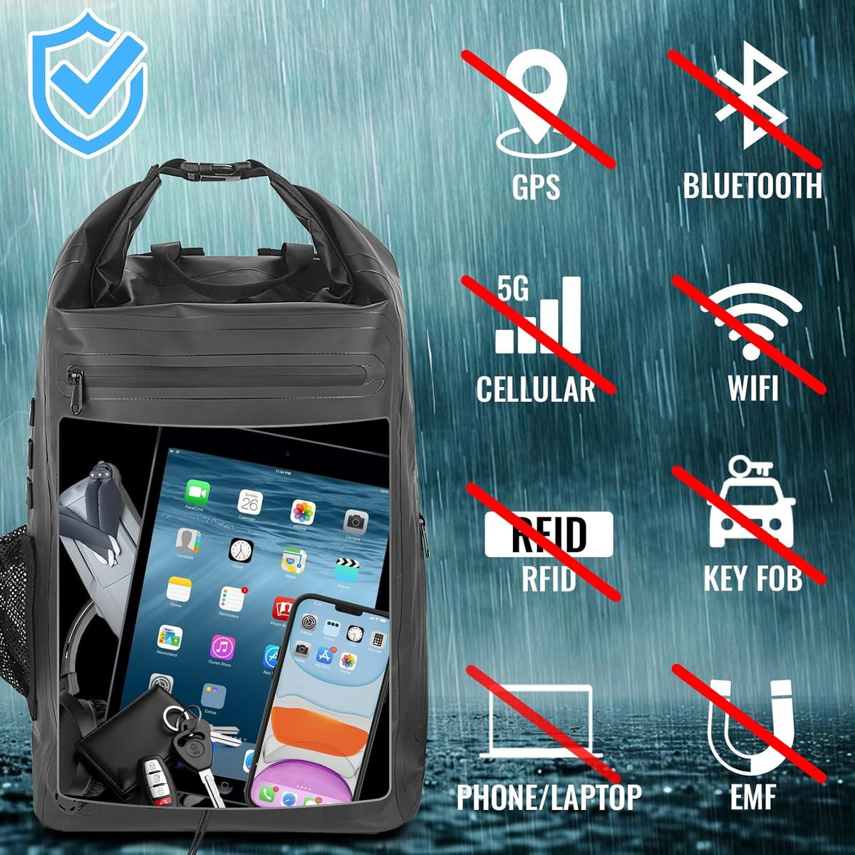 Faraday Travel Backpack Dry Bag - EMP Proof Military Grade, 30L Sports Outdoor Bag - Waterproof, RFID Signal Blocking, Protect against Tracking, Spying & Hackings for Travel/Work