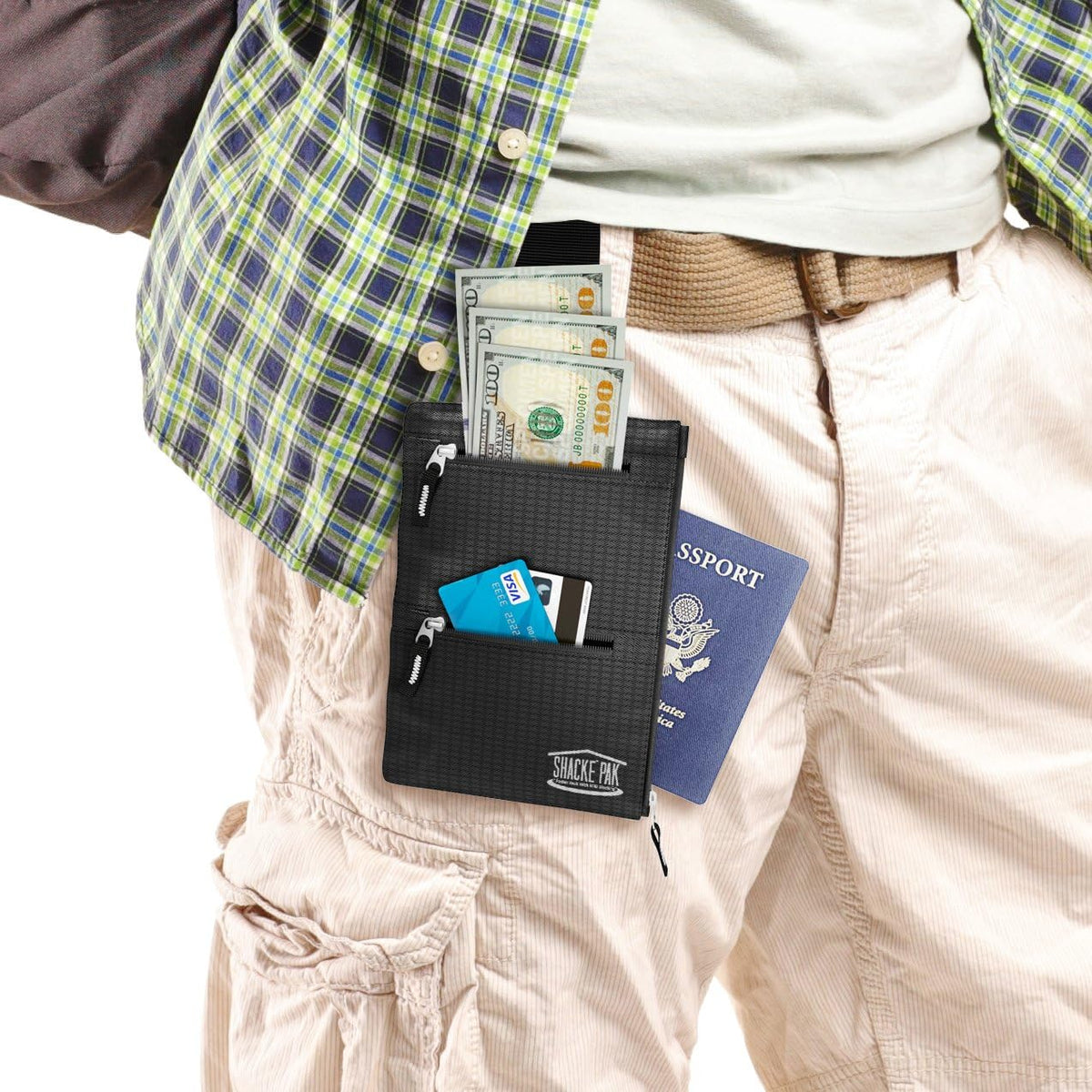 Stay Secure and Stylish with the Hidden Travel 2-in-1 Black Belt Wallet - RFID Blocking Neck Pouch for Passport and Essentials