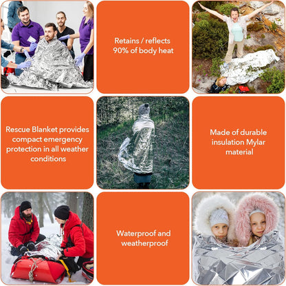 6 Pack Emergency Mylar Blanket, Emergency Blanket Space Blanket Survival Rescue Insulating Reflective Foil Kit Outdoors Hiking Camping Blanket Perfect for Outdoors, Hiking, Camping Survival