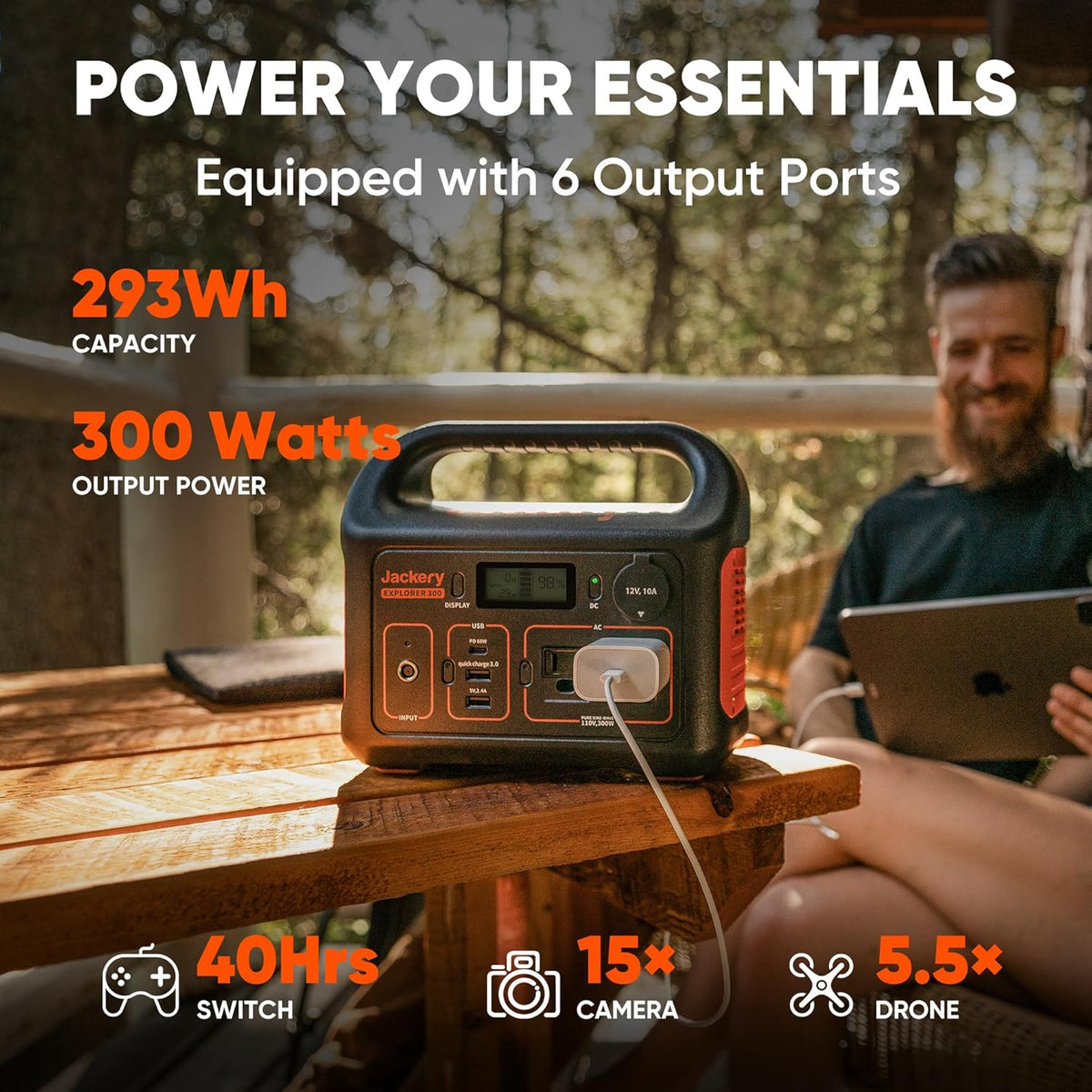 Solar Generator 300, 293Wh Power Station with 40W Solar Panel, 300W Pure Sine Wave AC Outlet for RV Outdoors Camping Travel Blackout