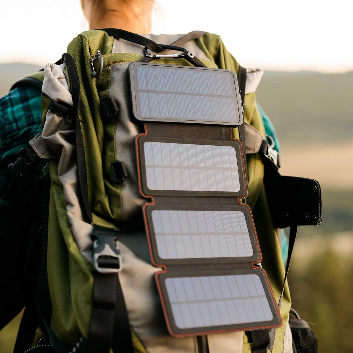 Quadrapro Solar Charger Power Bank - 5.5W 4-Panel Portable Wireless Phone Charger - Compatible with Iphone, Android, 2 USB Port, Flashlight, Magnetic Case, Hanging Loops - Battery Backup