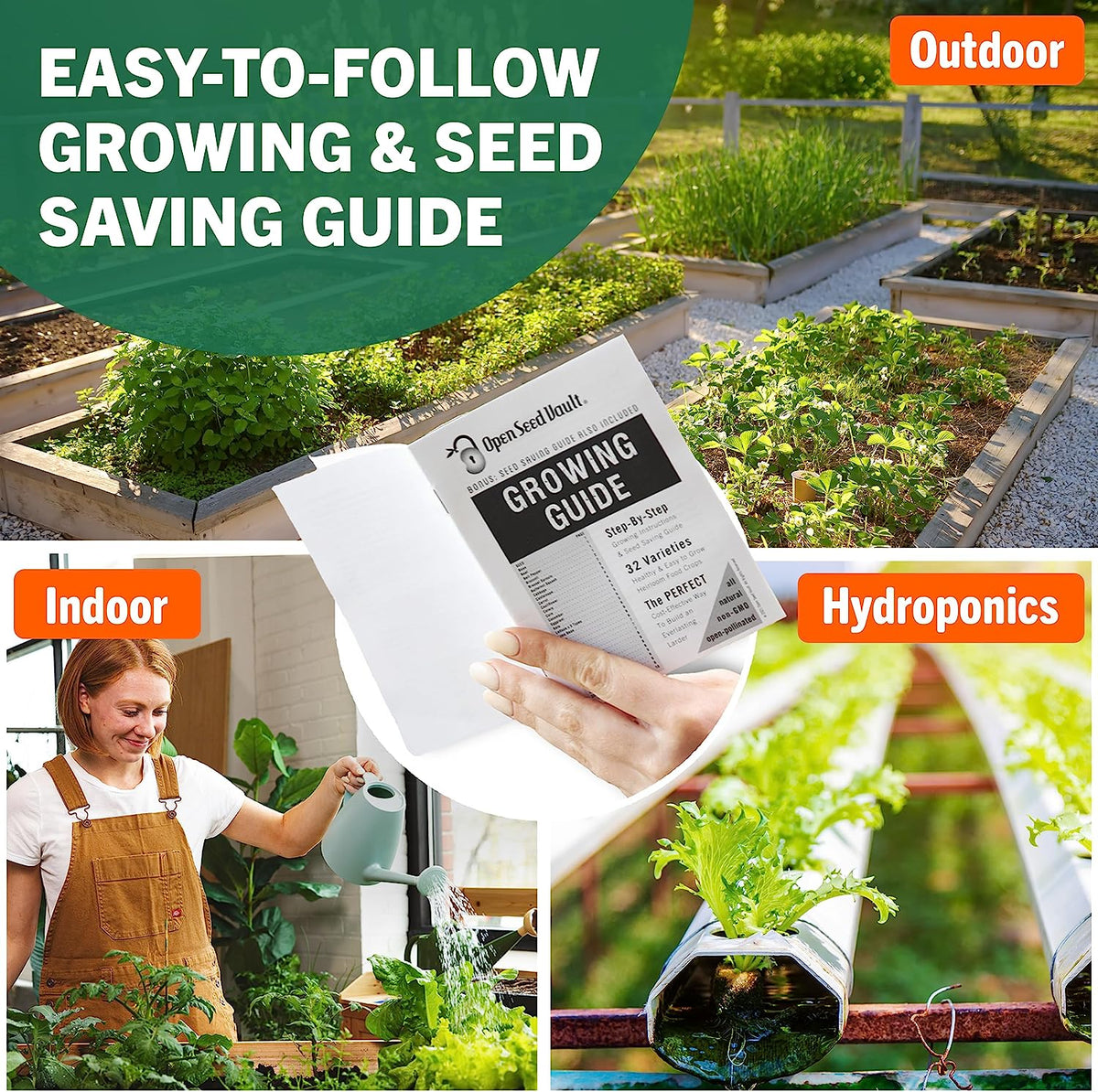 15,000 Heirloom Seeds Non GMO Vegetable and Fruit Seeds for Planting Outdoor & Indoor - 32 Variety Pack of Survival Garden Seeds