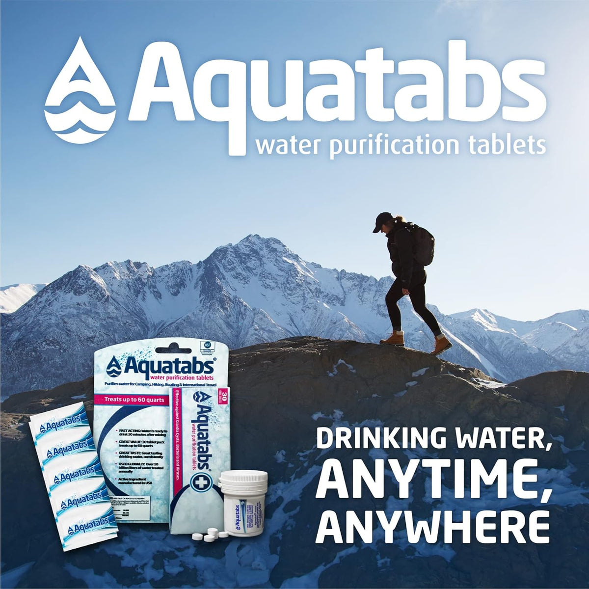 Water Purification Tablets (397Mg, 100 Pack). Water Filtration System for Camping, Boating, Emergency Water, Survival Kit, and Marine. Easy-To-Use Water Purifier Treatment.