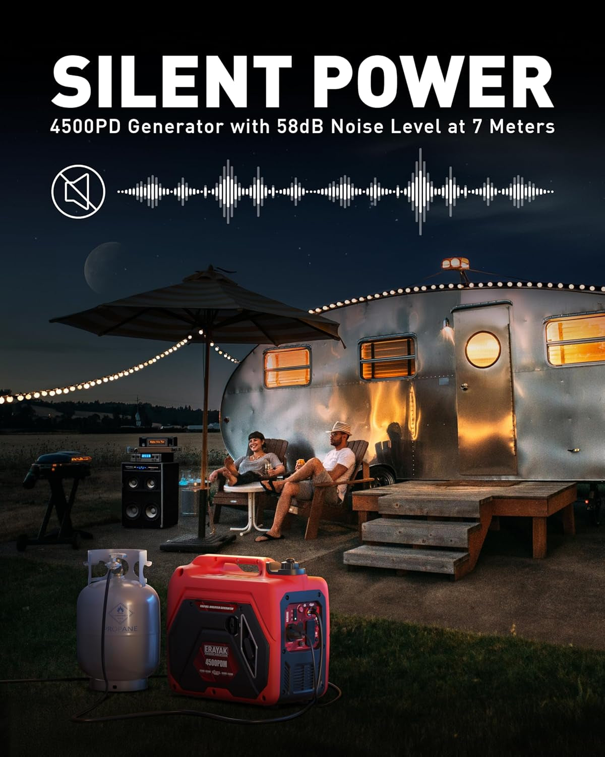 4500W Dual-Fuel Portable Inverter Generator for Home Use, Camping Outdoor, 30A RV Ready, Auto Switch, Gas and Propane Powered, EPA, CO Sensor, Parallel Ready, Campact Design