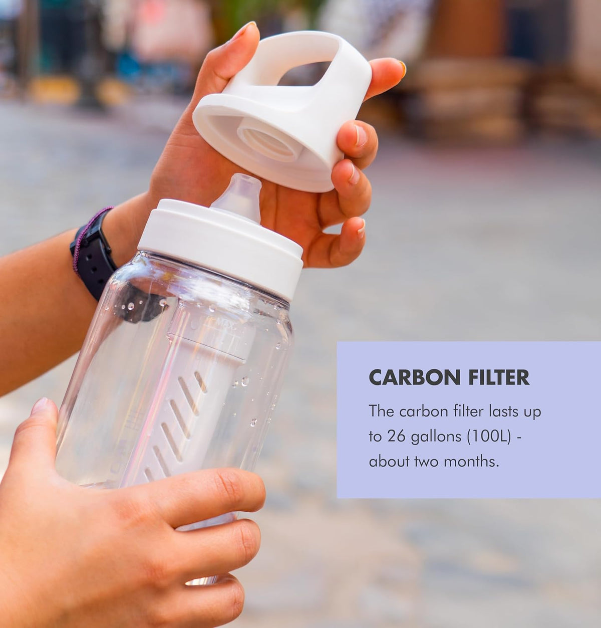 Go Series – Bpa-Free Water Filter Bottle for Travel and Everyday Use Removes Bacteria, Parasites and Microplastics, Improves Taste, 1L Aegean Sea