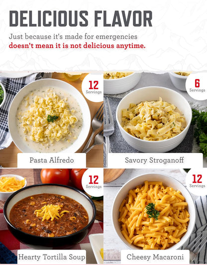 Emergency Food Supply - 84 Servings Breakfast & Entrée Bucket, Protein Meals, Dehydrated & Freeze Dried Food for Backpacking, Camping Essentials & Prepping Supplies, up to 25 Year Shelf Life