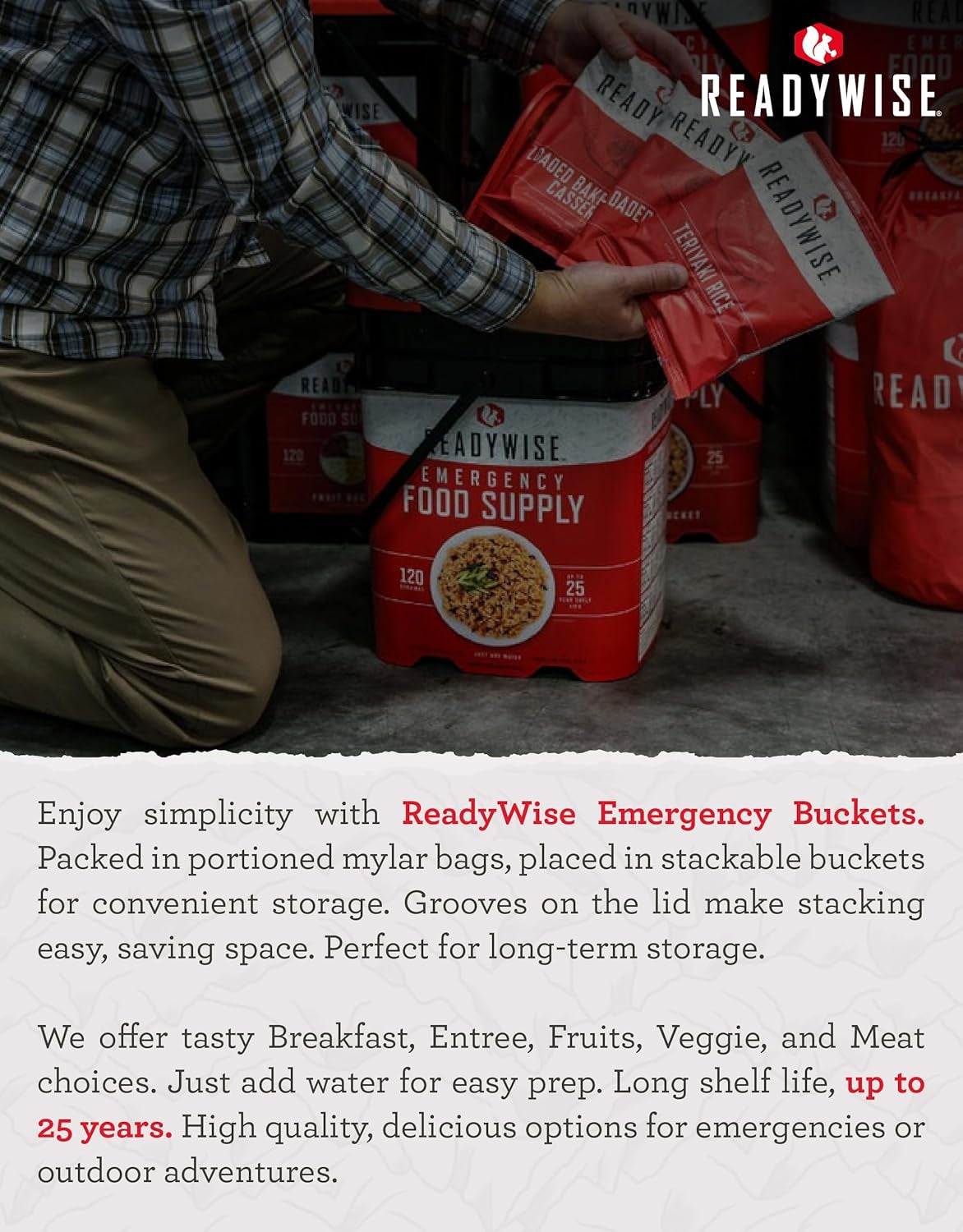 Emergency Food Supply - 84 Servings Breakfast & Entrée Bucket, Protein Meals, Dehydrated & Freeze Dried Food for Backpacking, Camping Essentials & Prepping Supplies, up to 25 Year Shelf Life